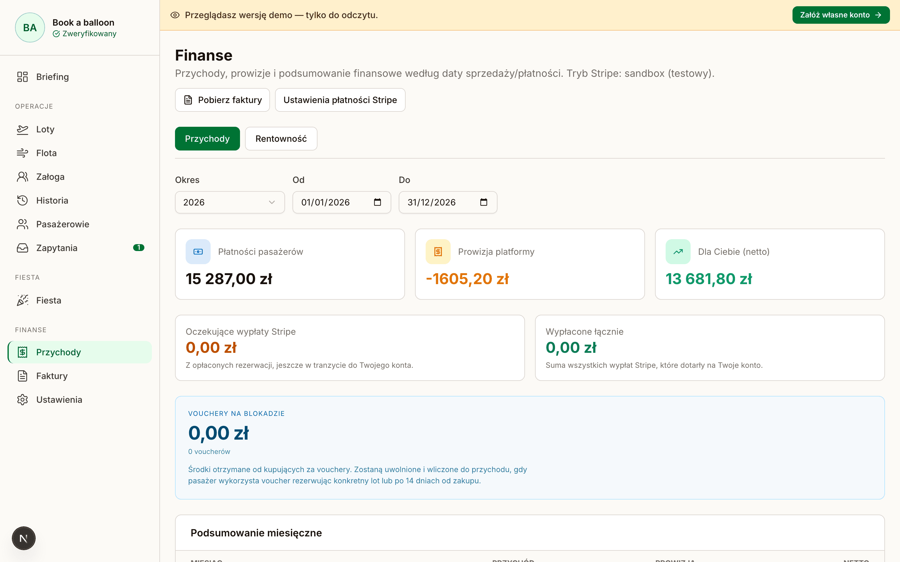 Panel operatora: finanse i wypłaty
